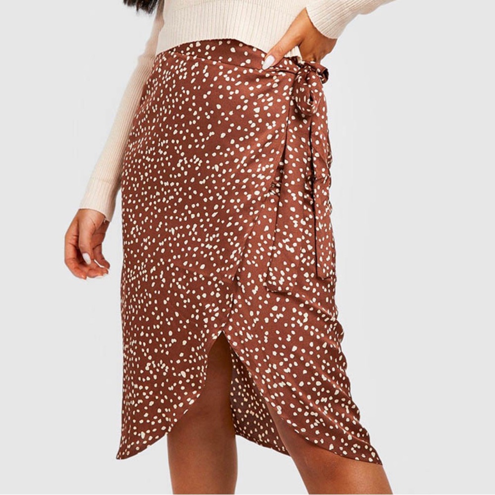 Boohoo Brown Wrap Skirt